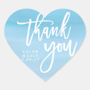 Herzförmige blaue Aquarellfarbe Danke, Ihr Aufkleb Herz-Aufkleber