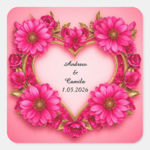 Herzförmige Blume mit rosa Blüten Quadratischer Aufkleber