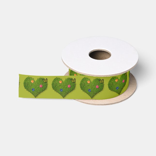 Herzförmige Blume Rasen Schmetterlingsmuster Satinband (Spule)