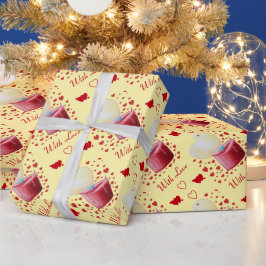 Herzförmige Flamme auf Zitronenuntergrund Valentin Geschenkpapier