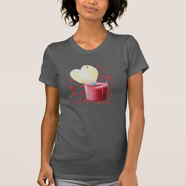 Herzförmige Flamme rote Kerze und kleine rote Herz T-Shirt (Vorderseite)