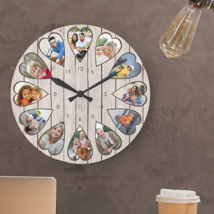 Herzförmige Fotos Licht Holzuhr groß Große Wanduhr