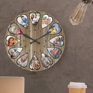 Herzförmige Fotos Moderne braune Holz Große Wanduhr