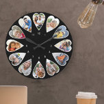 Herzförmige Fotos Schwarz-Weiß-Runde Große Wanduhr<br><div class="desc">Erstellen Sie Ihre eigene Multi-Foto-Uhr. Die Bildvorlage ist für Sie ein Set, um 12 Fotos hinzuzufügen, die in einem herzförmigen Rahmen angezeigt werden. Das Design verwendet porträtierte vertikale Fotos für alle Zahlen außer 3 und 9, die im Querformat horizontal angeordnet sind. Die Farbpalette ist schwarz und weiß, oder Sie können...</div>