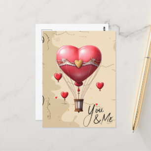 Herzförmige Heißluftballon Romantische Valentinin Postkarte
