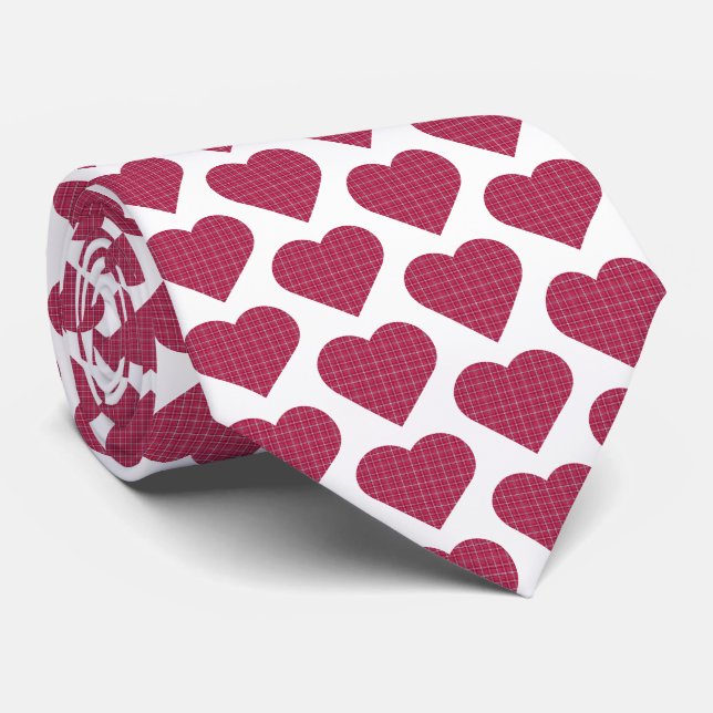 Herzförmige karierte rote rosa Krawatte (Gerollt)