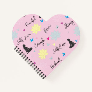 Herzförmige Pink Lotus Selbstliebe-Affirmationen Notizbuch