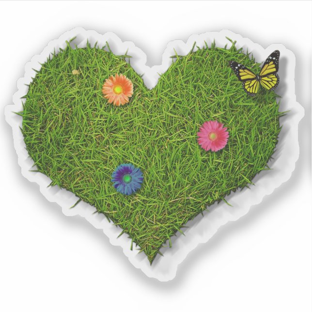 Herzförmige Rasen-Blume Schmetterling Aufkleber (Vorderseite)