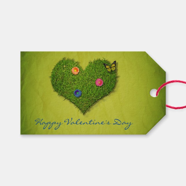Herzförmige Rasen-Blume Schmetterling Geschenkanhänger (Vorderseite (Horizontal))