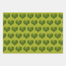 Herzförmige Rasen-Blume Schmetterling Geschenkpapier Set