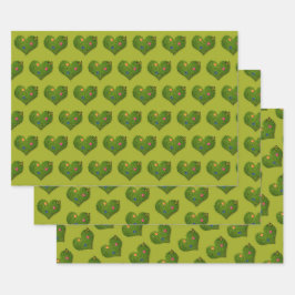 Herzförmige Rasen-Blume Schmetterling Geschenkpapier Set