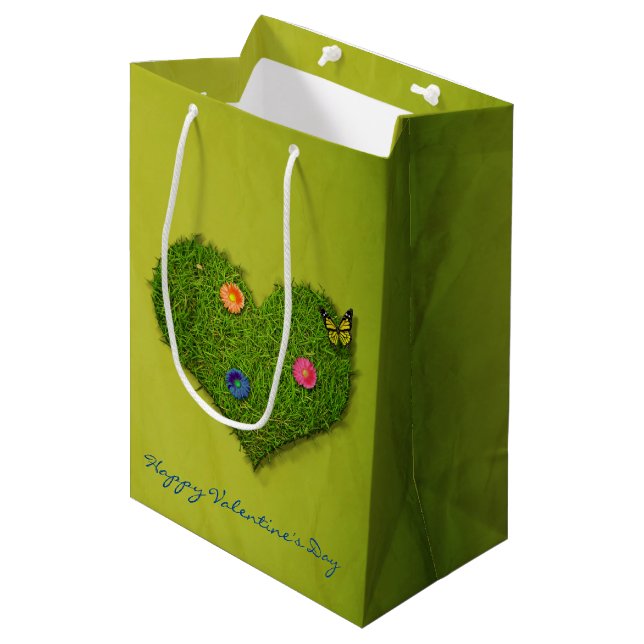 Herzförmige Rasen-Blume Schmetterling Mittlere Geschenktüte (Vorderseite Schrägansicht)