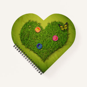 Herzförmige Rasen-Blume Schmetterling Notizbuch