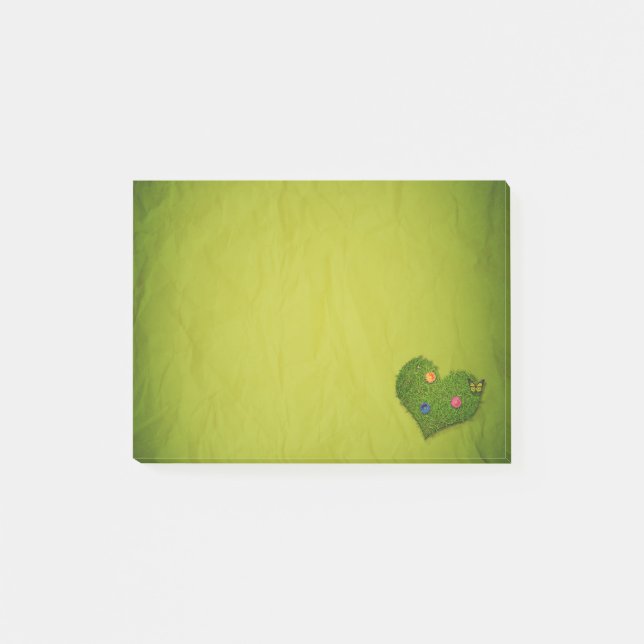Herzförmige Rasen-Blume Schmetterling Post-it Klebezettel (Vorderseite)