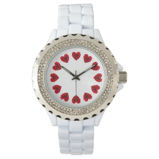 Herzförmige Rote Rose Armbanduhr (Vorderseite)