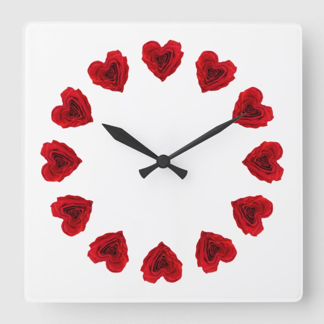 Herzförmige Rote Rose Quadratische Wanduhr (Vorderseite)