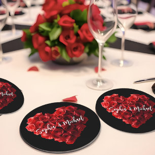 Herzförmige rote Rosen-Hochzeit Runder Pappuntersetzer