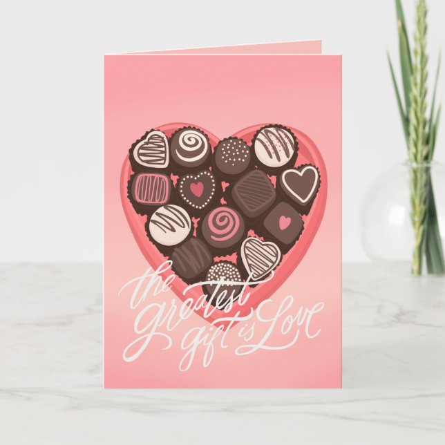 Herzförmige Schokoladenkiste Valentine Gruß Karte (Vorderseite)