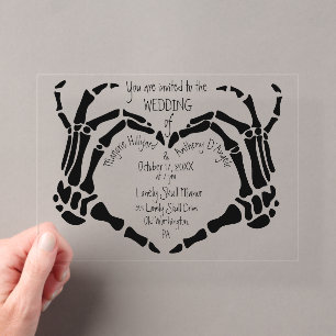 Herzförmige Skeletthände Gruselige Gothic-Hochzeit Acryleinladungen