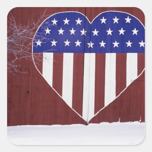 Herzförmige US Flagge Quadratischer Aufkleber (Vorderseite)