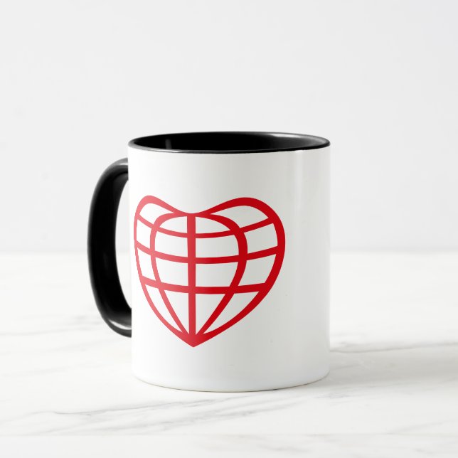Herzförmiger Erdball Liebe Tasse (Vorderseite Links)