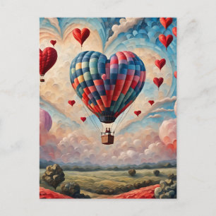Herzförmiger Heißluftballon Postkarte