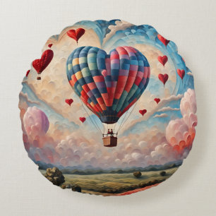 Herzförmiger Heißluftballon Rundes Kissen