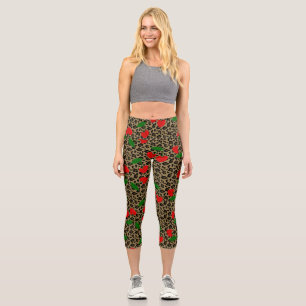 herzförmiger Kirsch-Leoparden-Rockabilly Capri Leggings
