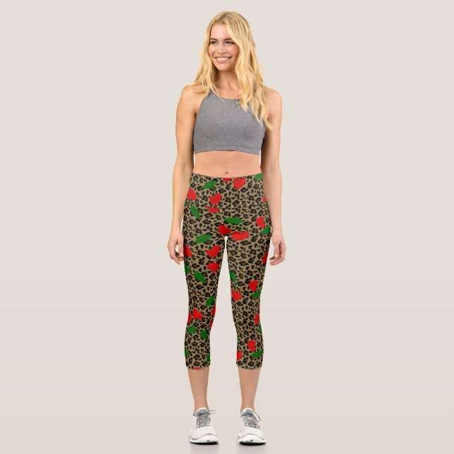 herzförmiger Kirsch-Leoparden-Rockabilly  Capri Leggings (Vorderseite)