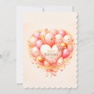 Herzförmiger rosa Ballon Happy Birthday Karte | El