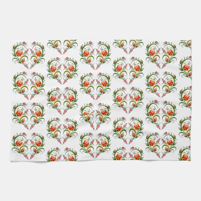 Herzförmiges Blumenmuster Geschirrtuch (Horizontal)