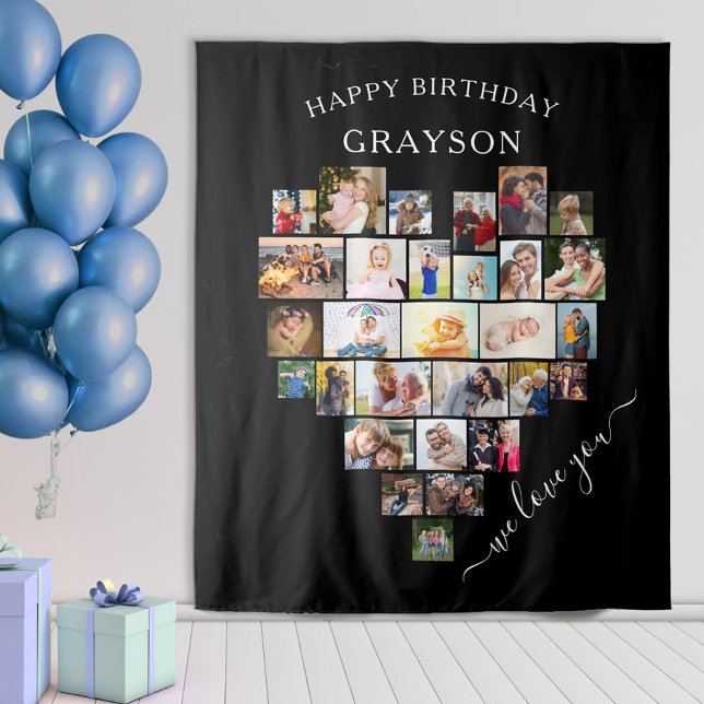 Herzfoto Collage Happy Geburtstag Personalisiert Wandteppich (Von Creator hochgeladen)