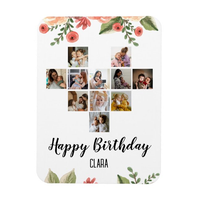 Herzfoto Collage Personalisiertes Drehbuch Geburts Magnet (Vertikal)
