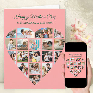 Herzfoto Collage Pink Personalisiert Mütter Tag Karte
