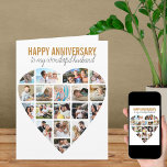 Herzfoto Collage Weiße Personalisierte Jahrestag Karte<br><div class="desc">Say Happy Jubiläum mit einer Liebe Herz Foto Collage, personalisierte Karte. Die Fotovorlage ist für Sie Set, um Ihre Bilder hinzuzufügen, und arbeitet in Reihen von oben bis unten. Die Foto-Collage enthält 18 Fotos, die in einer Mischung aus Portrait, Landschaft und Quadrat/Instragram-Formaten dargestellt werden. Alles Gute zum Jubiläum, Ihr Untertitel...</div>