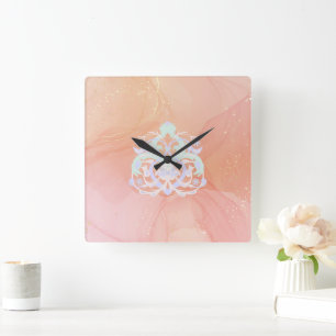 Herzgarten Blau Grün Floral Quadratische Wanduhr
