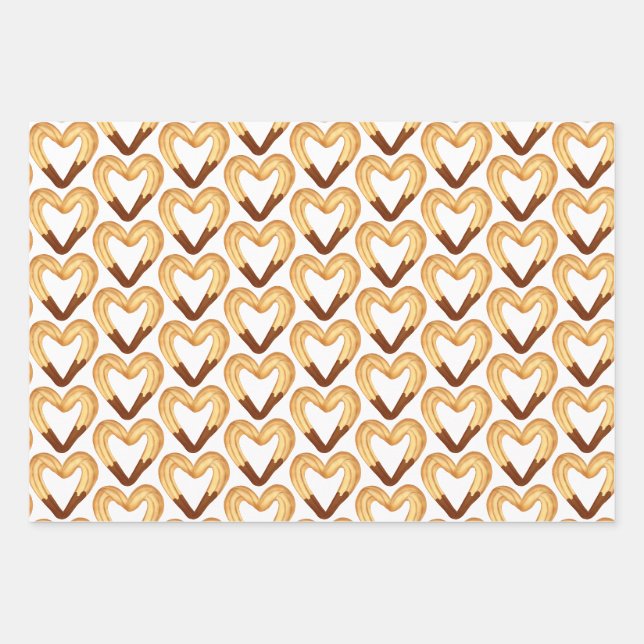 Herzgeformter Churro in Schokolade getaucht Geschenkpapier Set (Vorderseite)
