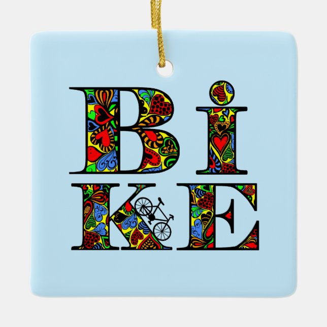 Herzgefüllter Fahrradtext Keramikornament (Vorderseite)