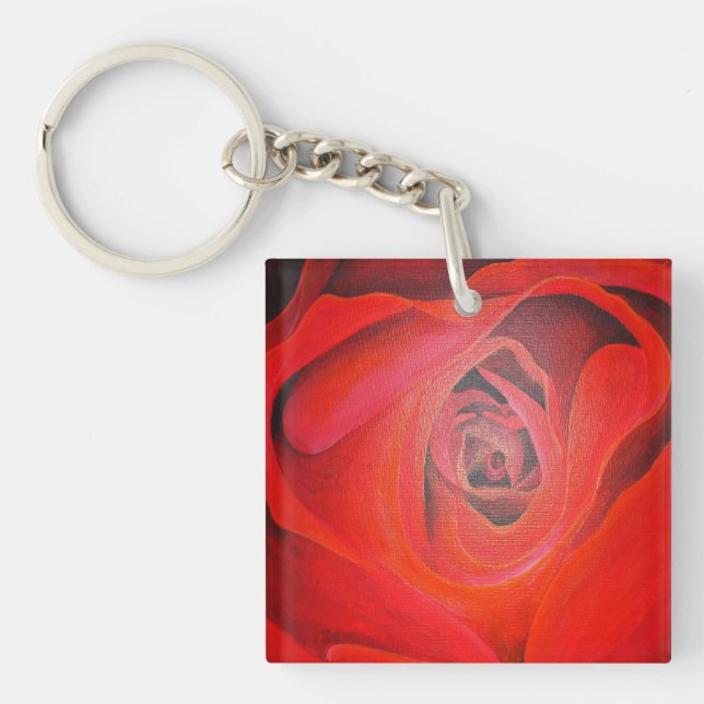Herzgestalterische künstlerische Rote Rose Schlüsselanhänger (Vorderseite)