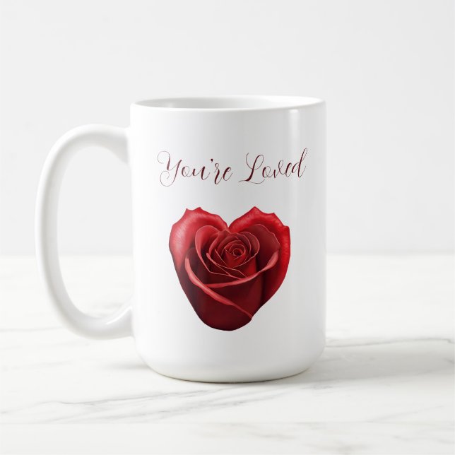 Herzgestalterische Rote Rose - du bist geliebt- Kaffeetasse (Links)