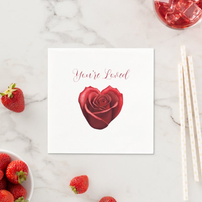Herzgestalterische Rote Rose - du bist geliebt- Serviette (Beispiel)