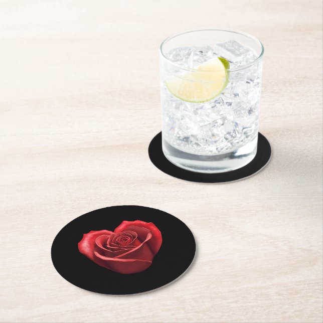 Herzgestalterische Rote Rose-Hochzeit Runder Pappuntersetzer (Vor Ort)