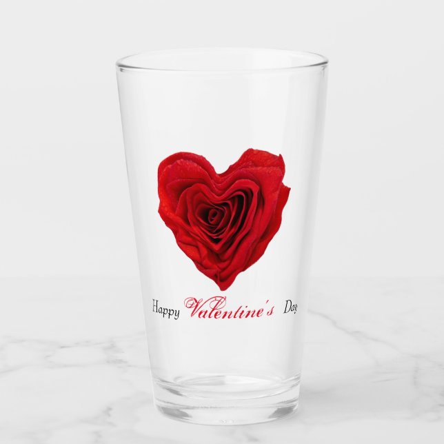 Herzgestalterische Rote Rose Valentinstag Glas (Vorderseite)