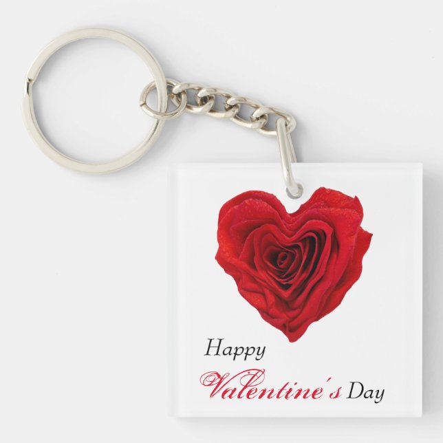 Herzgestalterische Rote Rose Valentinstag Schlüsselanhänger (Vorderseite)