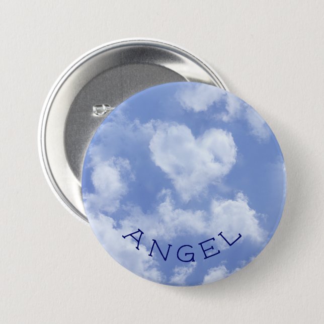 Herzgestaltete Cloud Lovely Blue Template Elegant Button (Vorne & Hinten)