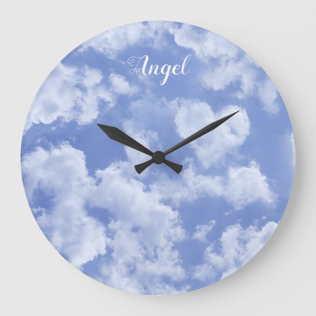 Herzgestaltete Cloud Lovely Blue Template Elegant Große Wanduhr (Vorderseite)