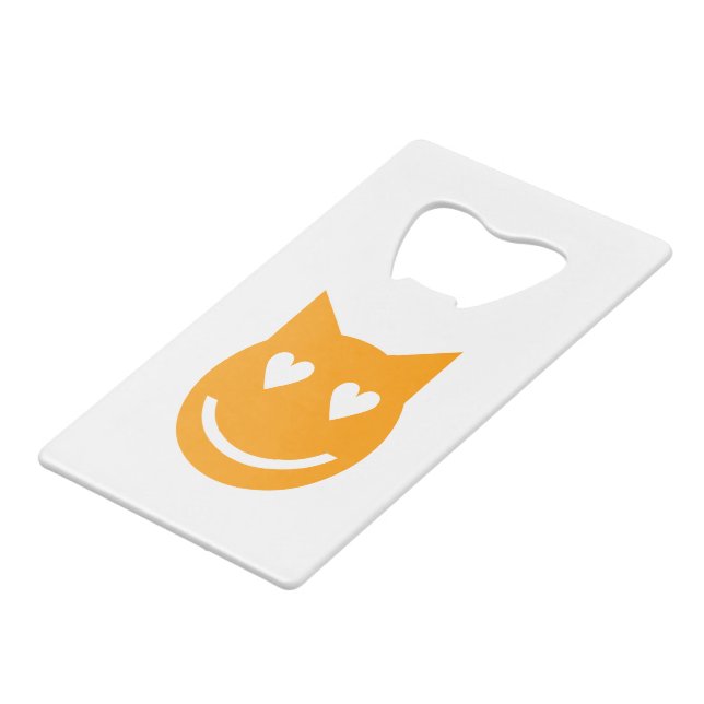 Herzgestapelte Augen Emoji Kreditkarten Flaschenöffner (Vorderseite Schrägansicht)