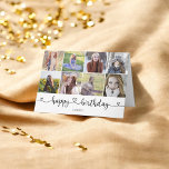 Herzkalligrafie Foto Happy Birthday Karte<br><div class="desc">Die moderne Happy Birthday Grußkarte verfügt über 10 Fotos. 8 auf der Vorderseite, 1 innen und 1 auf der Rückseite der Karte.</div>