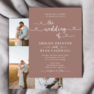 Herzkalligraphie 4 Foto Brown Budget Wedding Postkarte