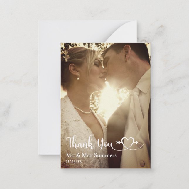 Herzkalligraphie Foto Hochzeit Danke Budget Mitteilungskarte (Vorderseite)